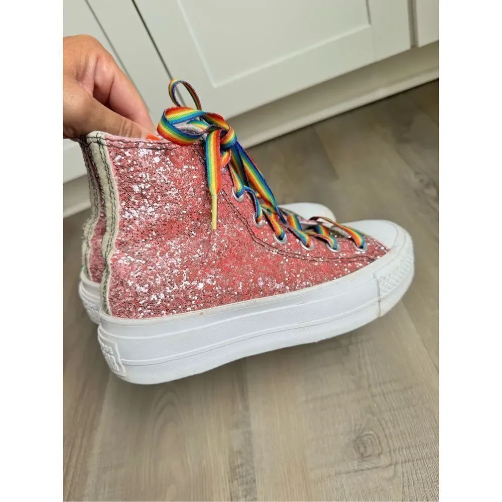 Converse Chuck Taylor’s Platform Pink Glitter Sneakers, Youth 3 / Women’s 4.5